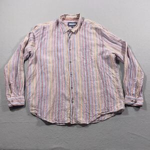 32 Bar Blues Shirt Men 2XL Striped Linen Button Down Long Sleeve Costal Vacation